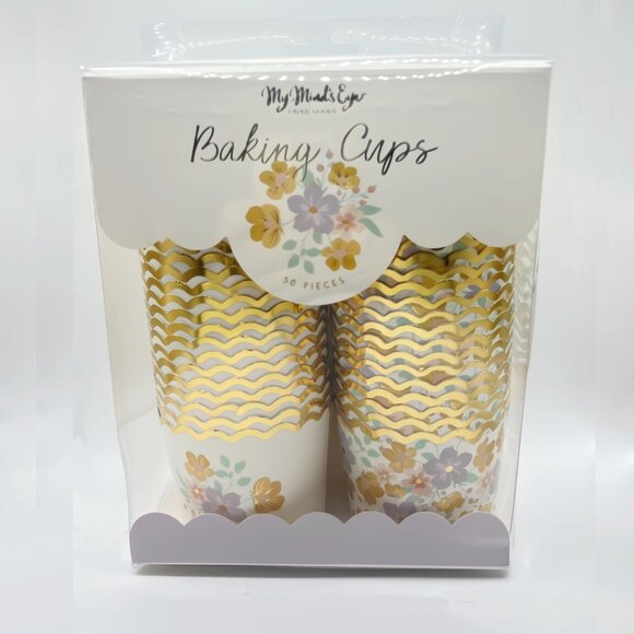 NEW My Minds Eye Gold Foiled Spring Flowers Baking Cups - 50 Count - Picture 1 of 4